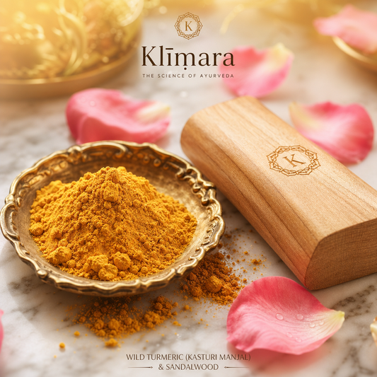 Luxury Ayurvedic arrangement of Wild Turmeric, Sandalwood, and Rose Petals