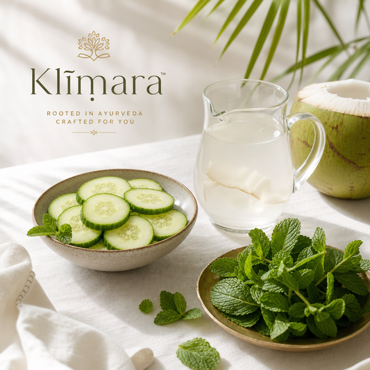 Luxury Ayurvedic summer ritual with fresh cucumber, coconut water, and mint