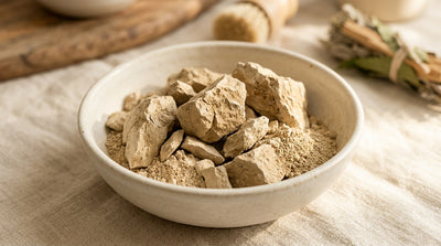Natural Multani Mitti clay pieces used in an Ayurvedic face pack