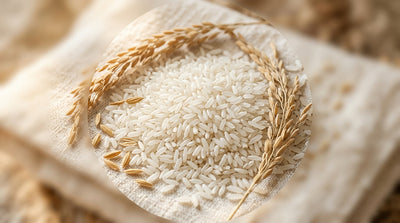 Whole white rice grains traditionally used to prepare rice flour for skincare